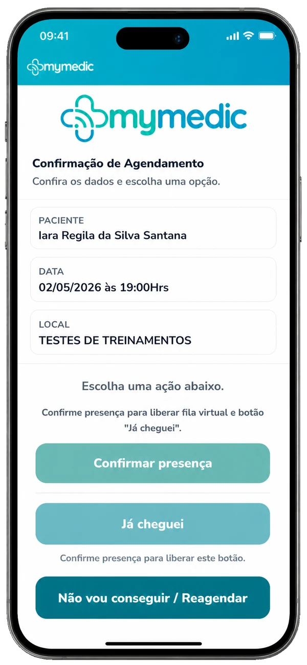 Confirmação de consulta no aplicativo do paciente Mymedic