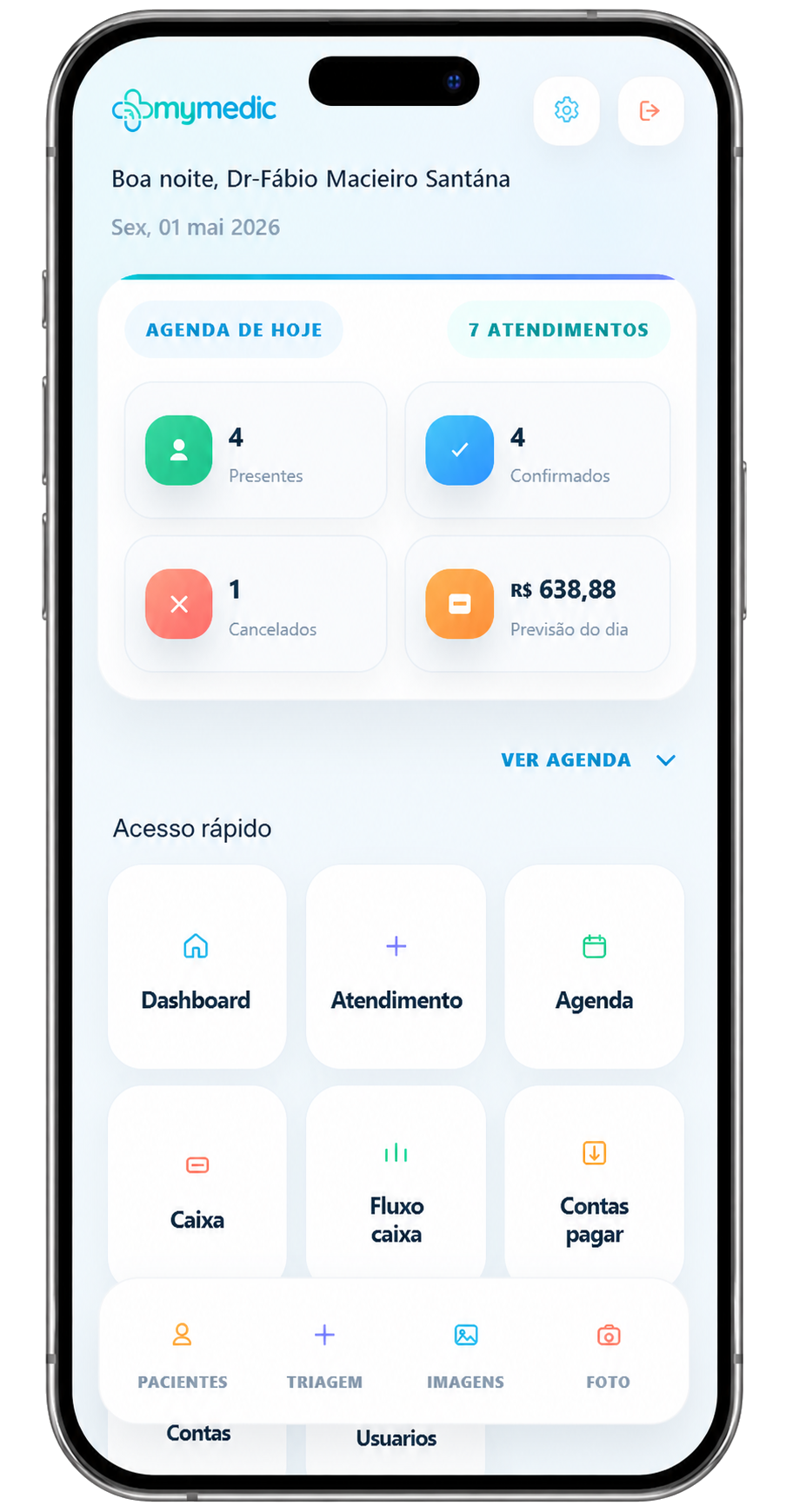 Tela do sistema Mymedic — Para o médico