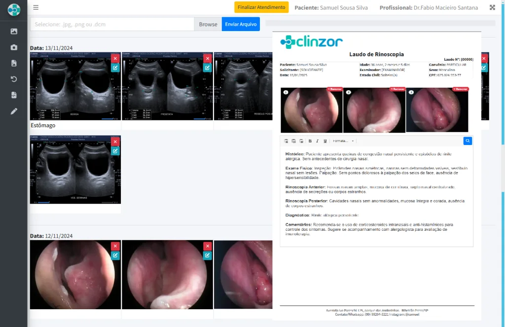 Tela de laudos com imagens do Mymedic
