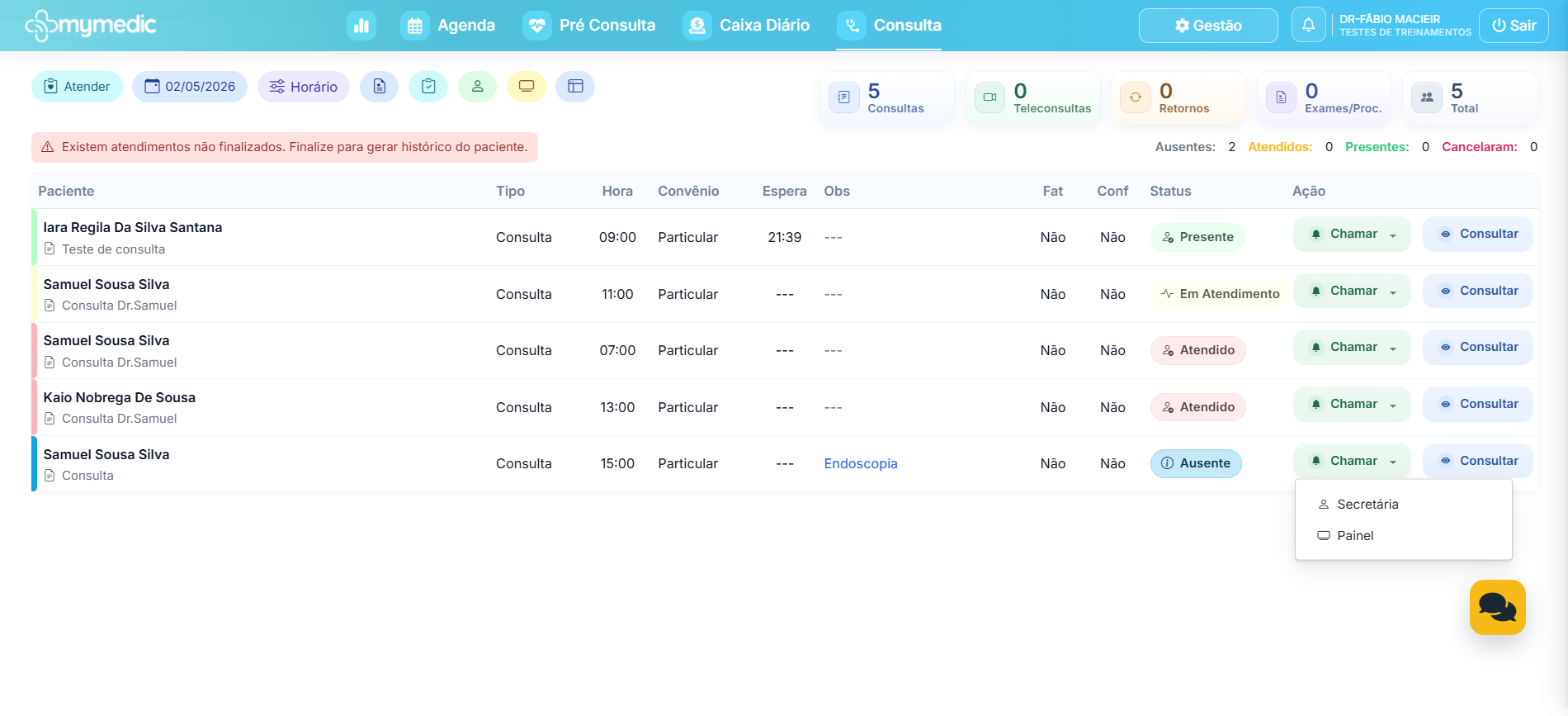 Tela do sistema Mymedic — Para o médico