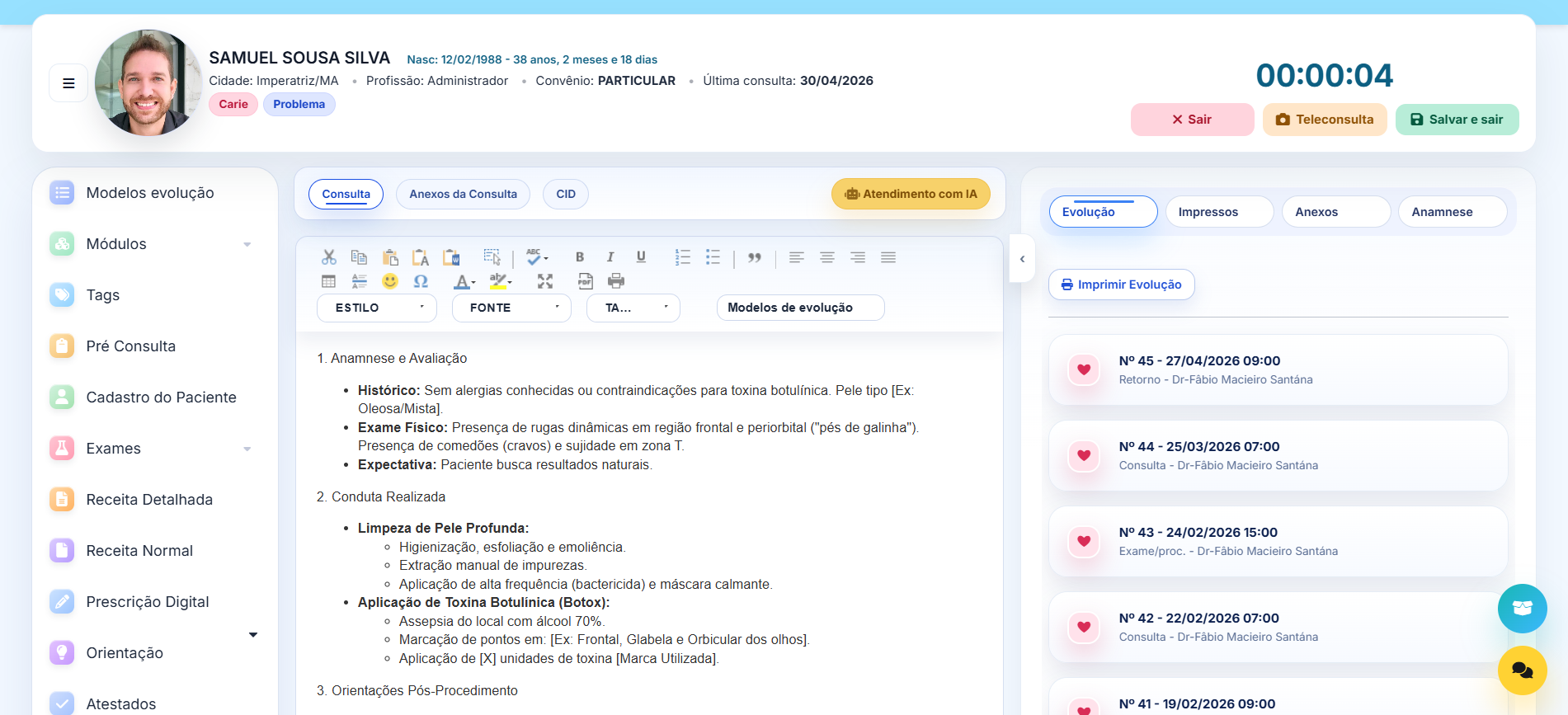 Tela do sistema Mymedic — Para o médico